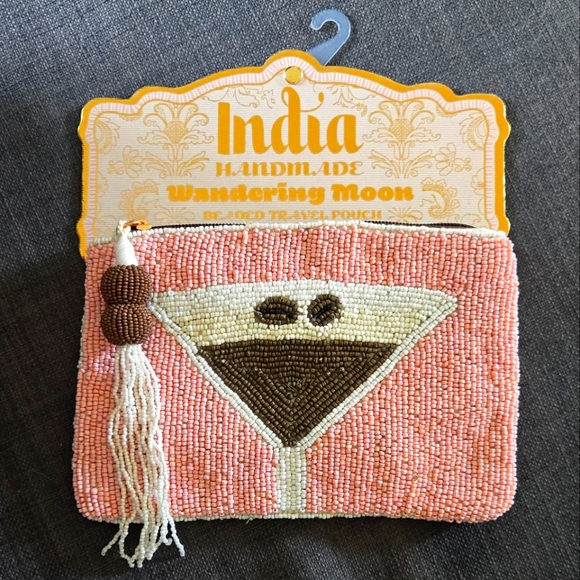 Wandering Moon Handbags - Wandering Moon, Beaded Espresso Martini Coin Purse, Handmade In INDIA